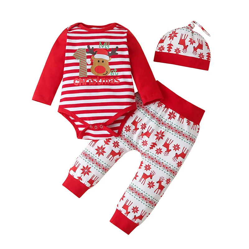 Title 1, Christmas Ins Style Striped Pants Hooded Romper...