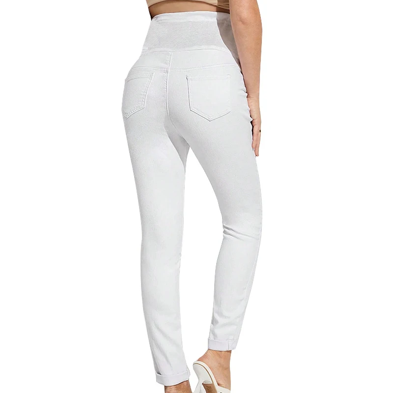 Calças jeans de maternidade cintura alta com suporte para a barriga, levanta quadril e stretch para conforto e sustentação durante a gravidez — foto 3