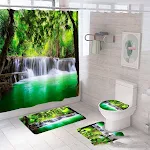 4pc Bathroom Set Shower Curtain Waterfall Non slip Upgrade your bathroom with this stylish and safe set, creating a rela — photo 5