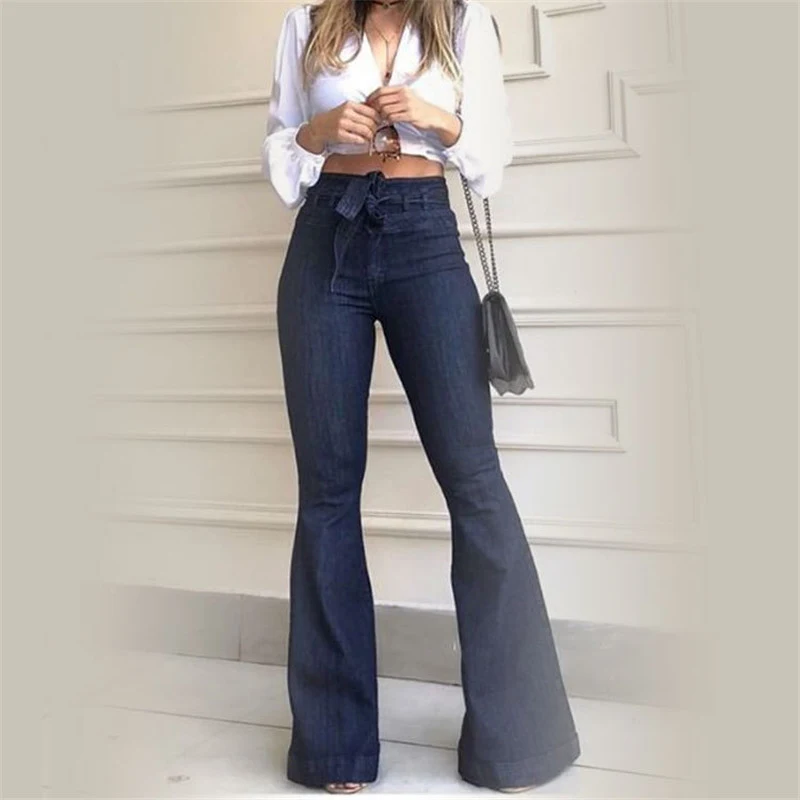 Title 4, Micro-elastische flared broek met vetersluiting...