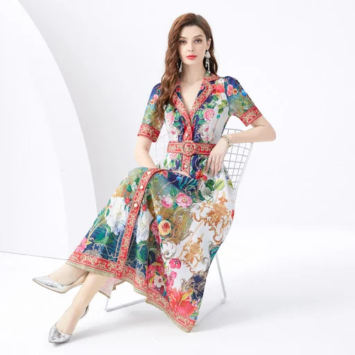 Title 6, Single-breasted Printed Elegant Dress