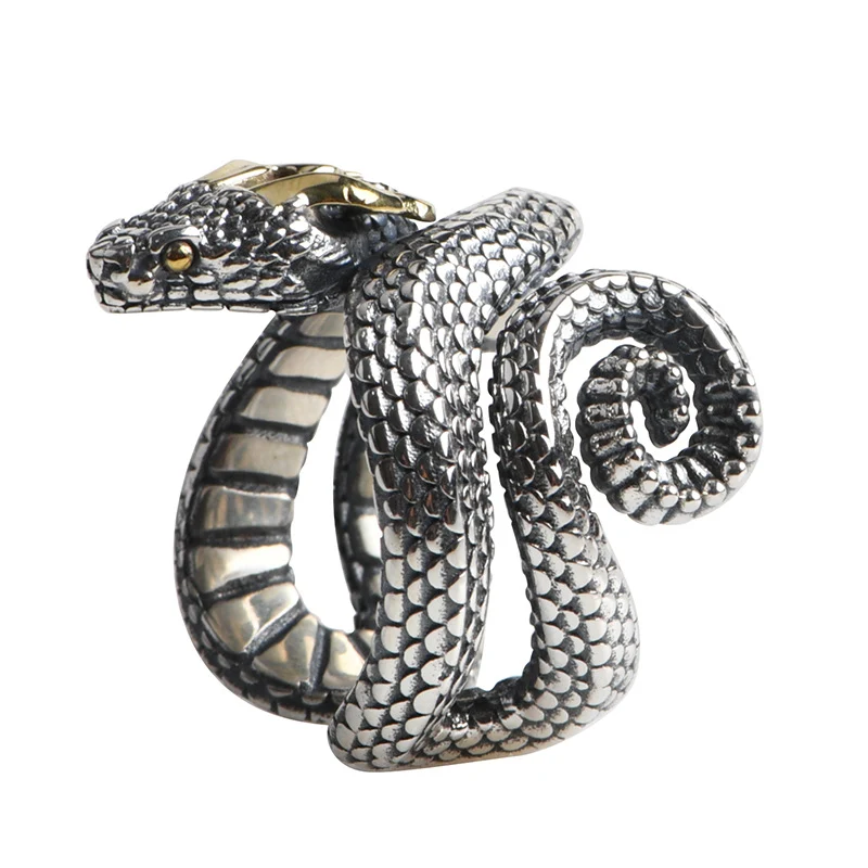Anel de cobra retrô prateado criativo personalizado. Crie um visual único e elegante com este anel ajustável e charmoso. — foto 1