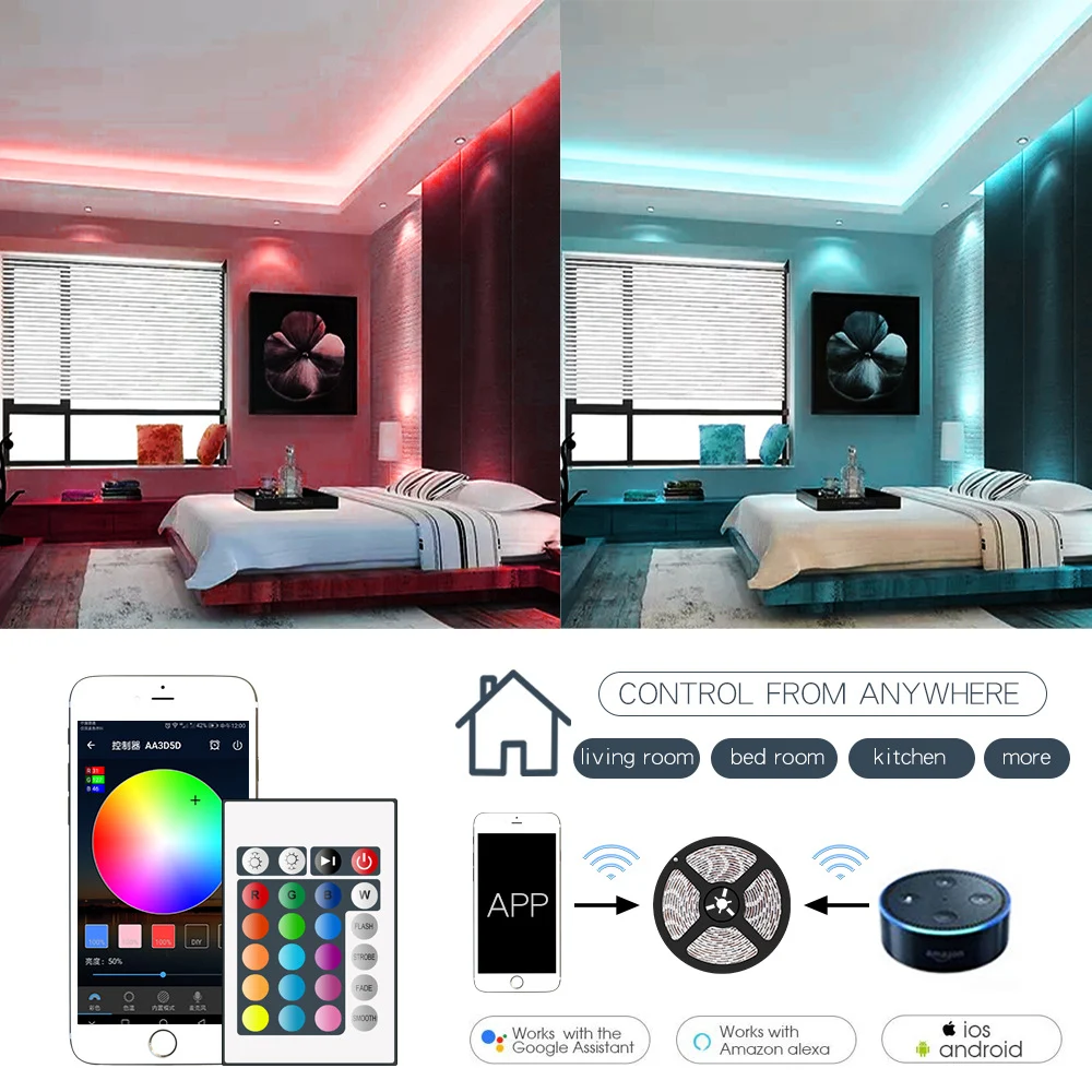 RGB 5050 LED-Streifen für stimmungsvolle Beleuchtung. Flexible Lichtlösung für individuelle Dekoration und faszinierende Lichteffekte. Einfache Installation. — foto 9