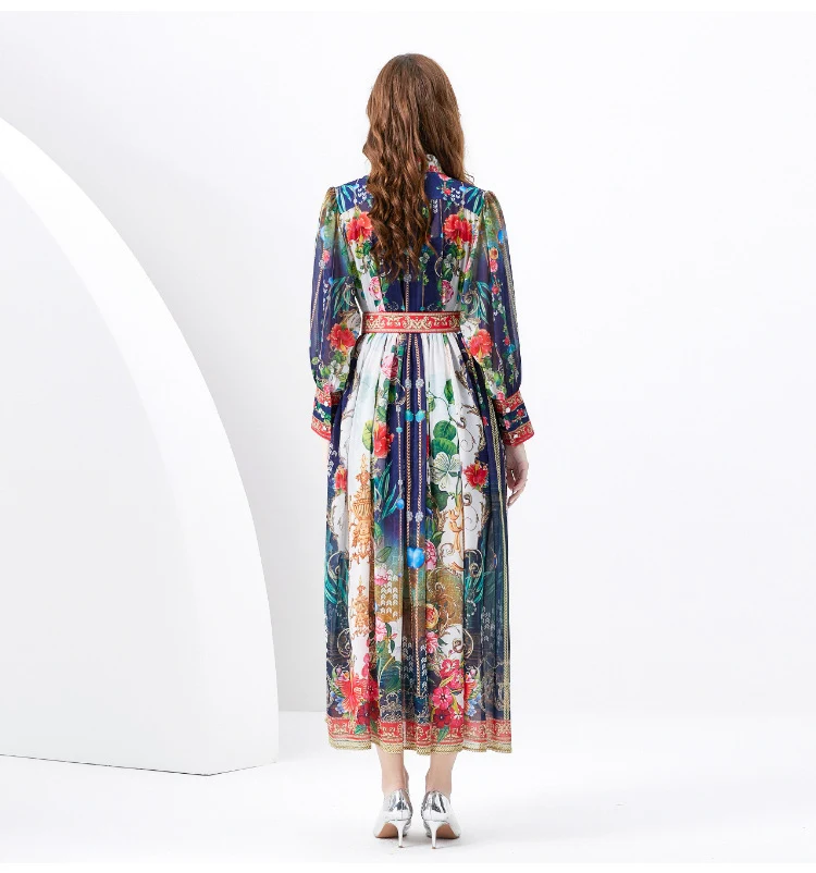 Title 7, Breasted Slim-fit Long Print Holiday Dress