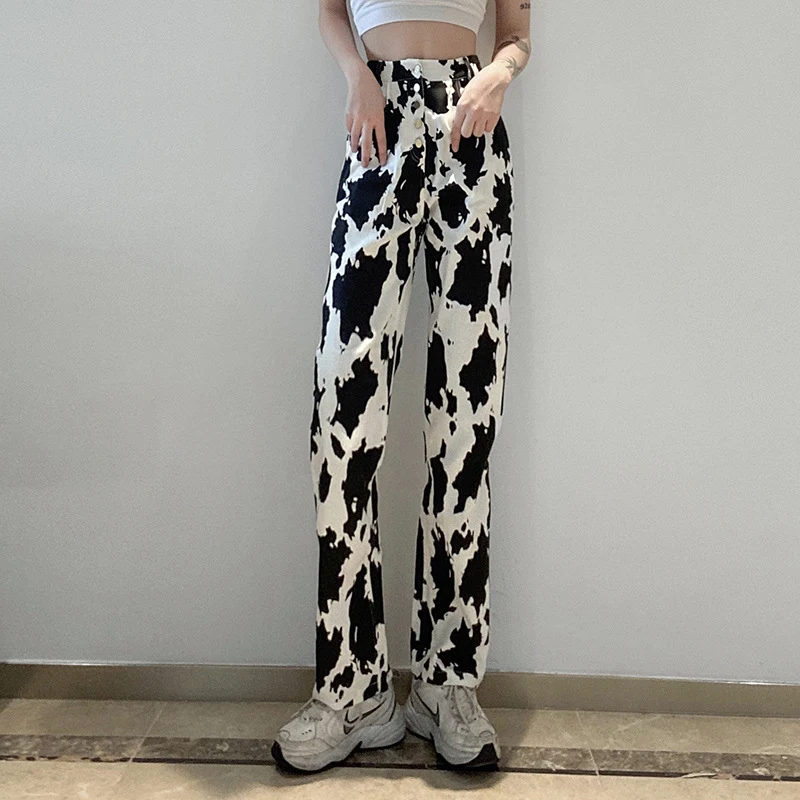 Title 2, Cow Print Jeans Womens All-match Slim Straight...