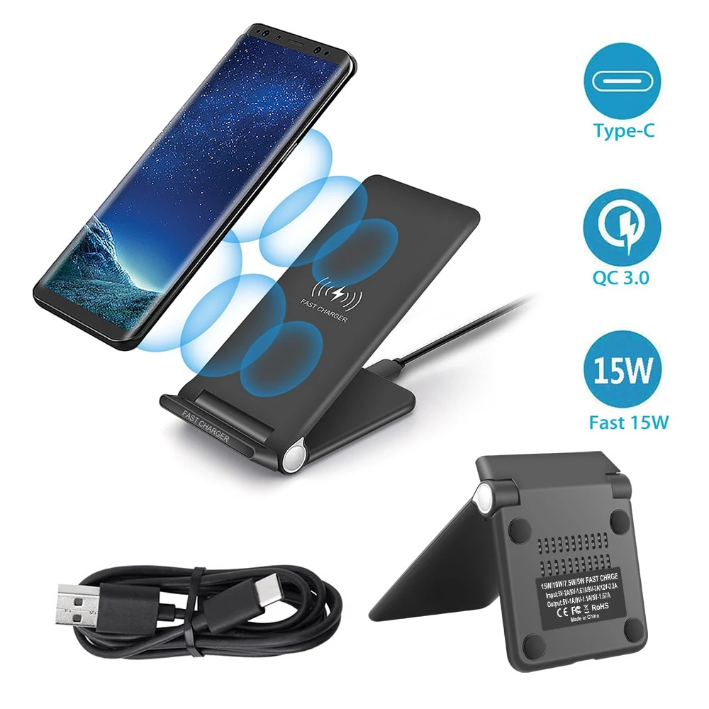Title 12, 15W Folding Wireless Charger Stand Fast Chargin...