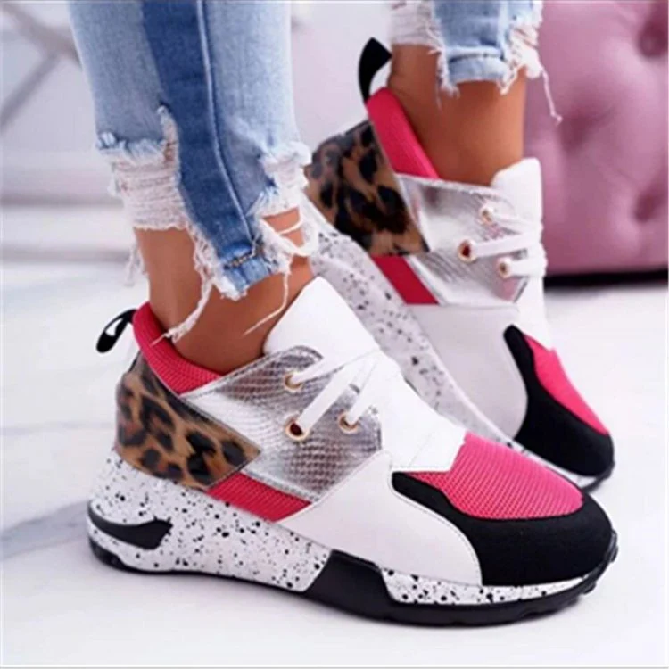 Leopard kleur bijpassende casual sportschoenen met veters, comfortabel en stijlvol voor dagelijks gebruik en sportieve activiteiten. — foto 5