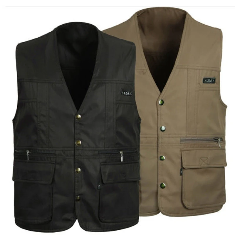 Colete masculino de meia-idade e idoso, primavera e outono, multi bolsos, ideal para conforto e praticidade em diversas atividades. — foto 1