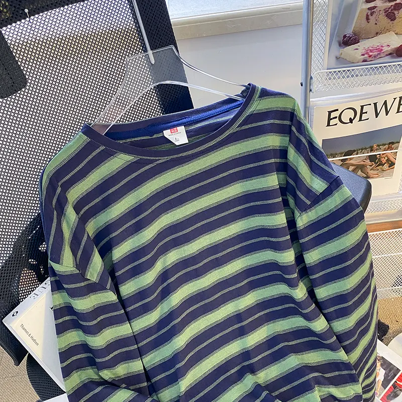 Plus Size Women's Striped Long-sleeved T-shirt Bottoming Shirt — photo 10
