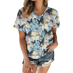 Camiseta feminina de manga curta, gola redonda, com estampa criativa de cor sólida, ideal para looks casuais, confortável e estilosa. — foto 4