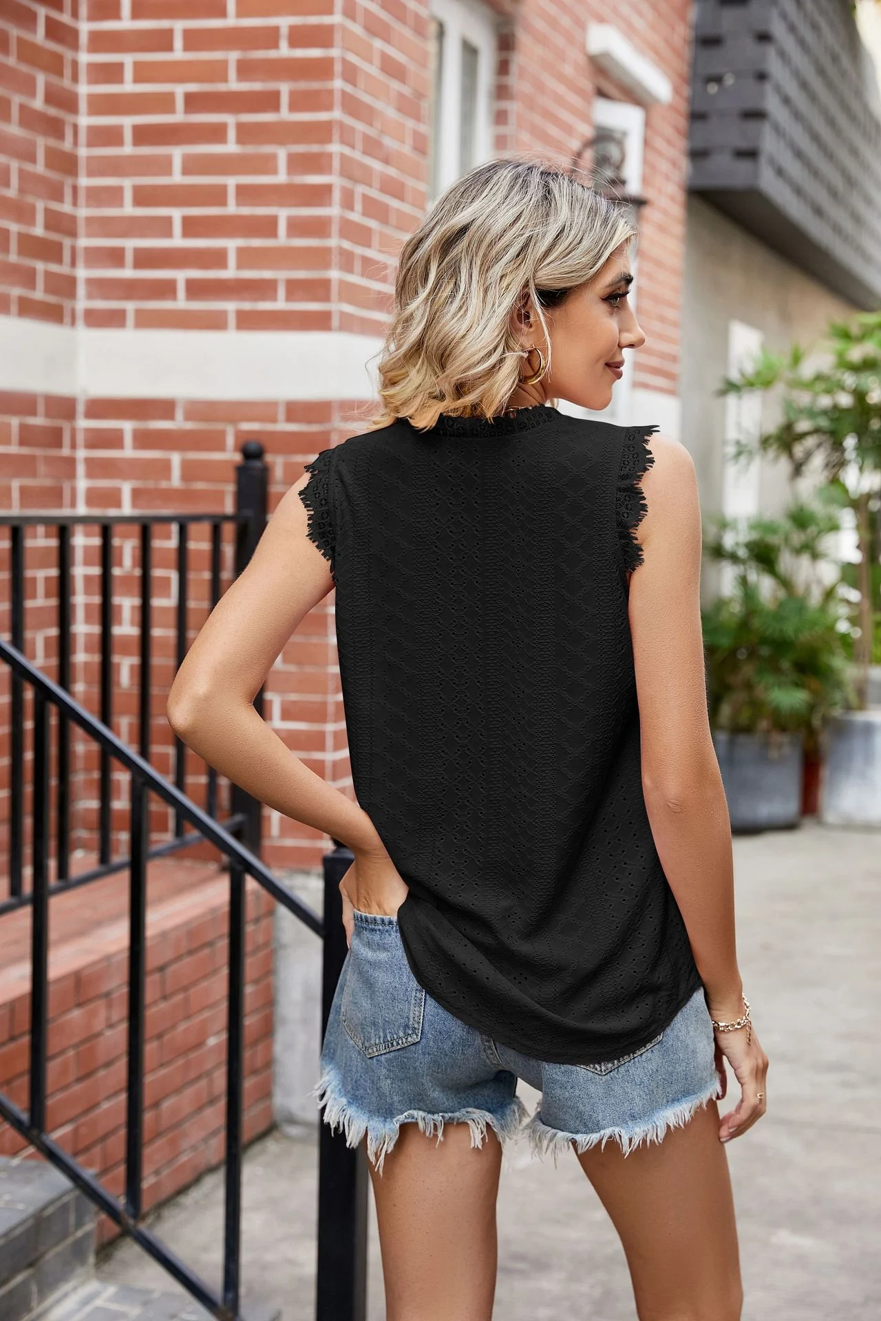 Title 2, Womens V-neck Vest with Hole Hollow-out Sleeve...