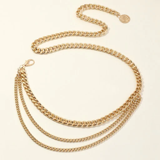 Title 5, Zomerse Koreaanse dames riem met gouden ketting...