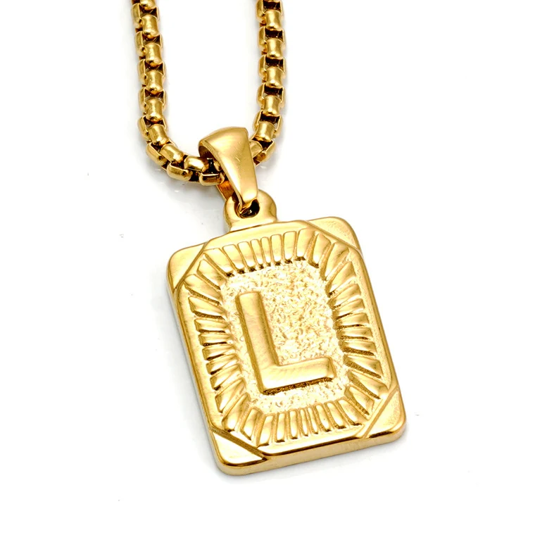 Colar masculino com pingente de letras em aço inoxidável, banhado a ouro 18K, aço titânio. Moda europeia e americana. Elegância. — foto 13