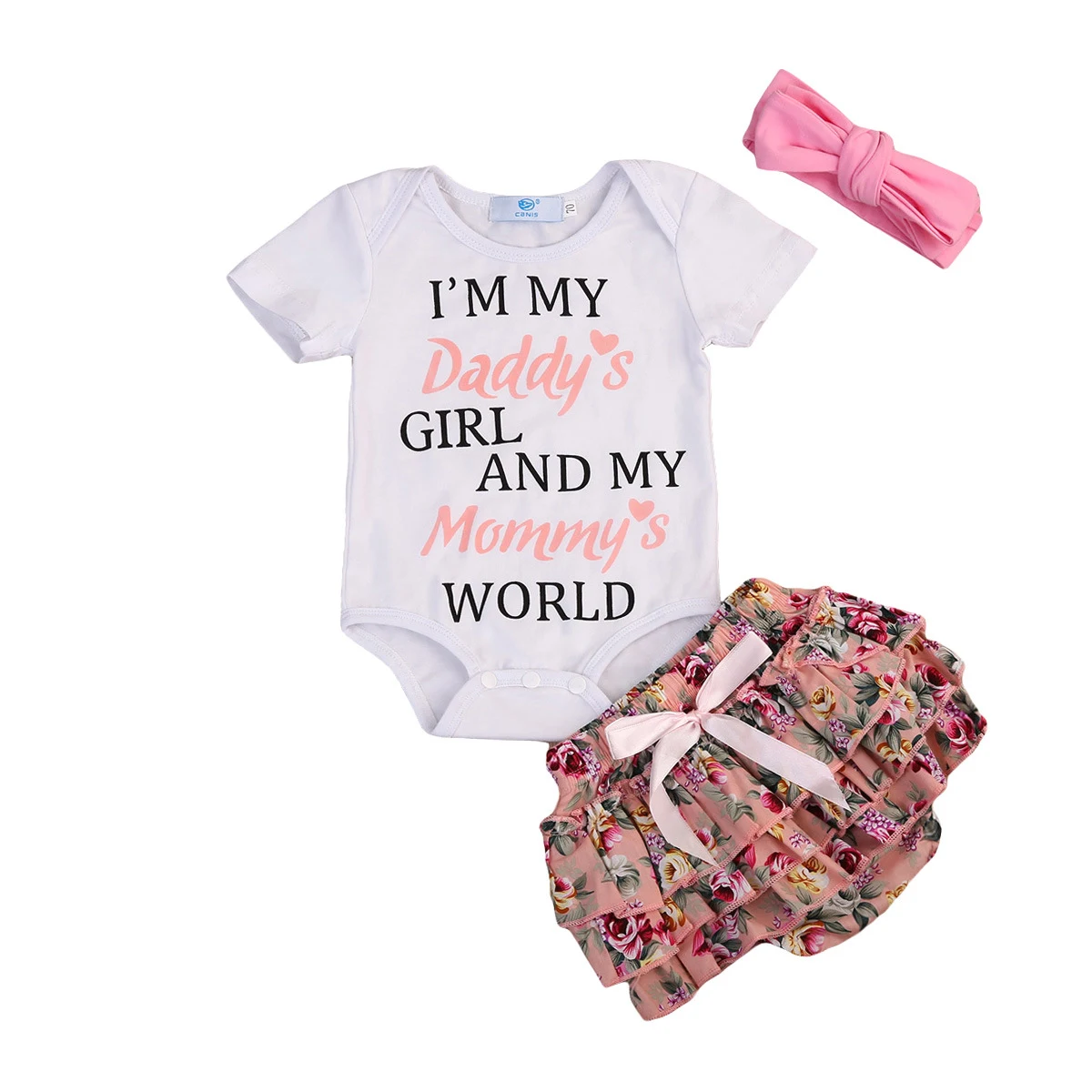 Macacão floral curto com shorts para bebê, conjunto de três peças, ideal para o verão. Conforto e estilo garantidos. — foto 4