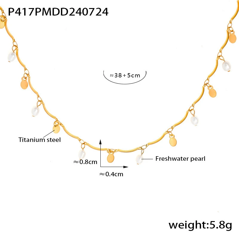 Colar com pingente de tassel de pérolas naturais geométricas, aço titânio banhado a ouro 18K, acessórios de moda multi-elementos. — foto 2