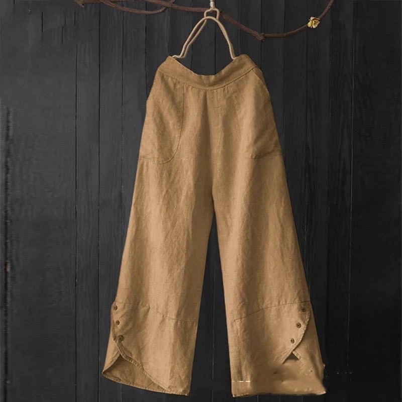 Pantalones casuales de mujer de talla grande con cintura alta, bolsillos sueltos y botones. Cómodos y versátiles para el día a día. — foto 4