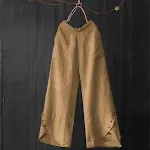 Pantalones casuales de mujer de talla grande con cintura alta, bolsillos sueltos y botones. Cómodos y versátiles para el día a día. — foto 4