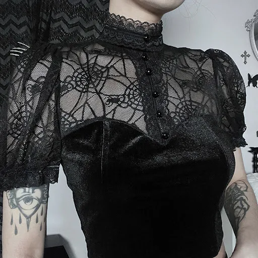 Title 7, Lady Sexy Slim Fit Lace See-through Top. Enhanc...