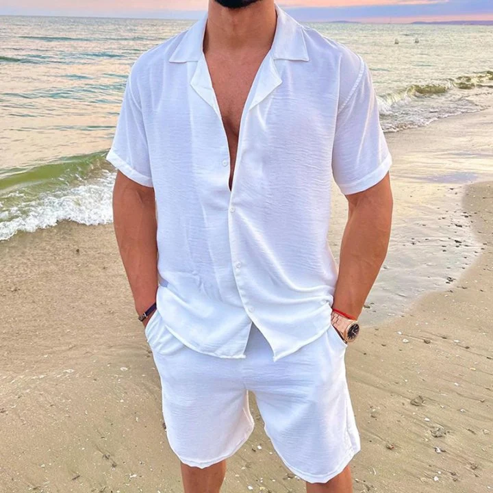 Title 2, Loose Shirt Casual Mens Shorts Short Sleeve Suit