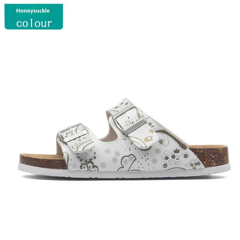 Title 2, Platte kurken slippers met gesp - Strand sandal...