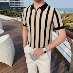 Suéter Listrado Casual Fashion British Stretch Lapel T-shirt Conforto e estilo em uma peça. Ideal para um visual despojado e elegante em diversas ocasiões. — foto 15