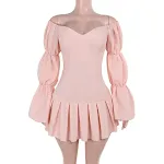 Off-shoulder Lantern Sleeve Pleated Dress — photo 2