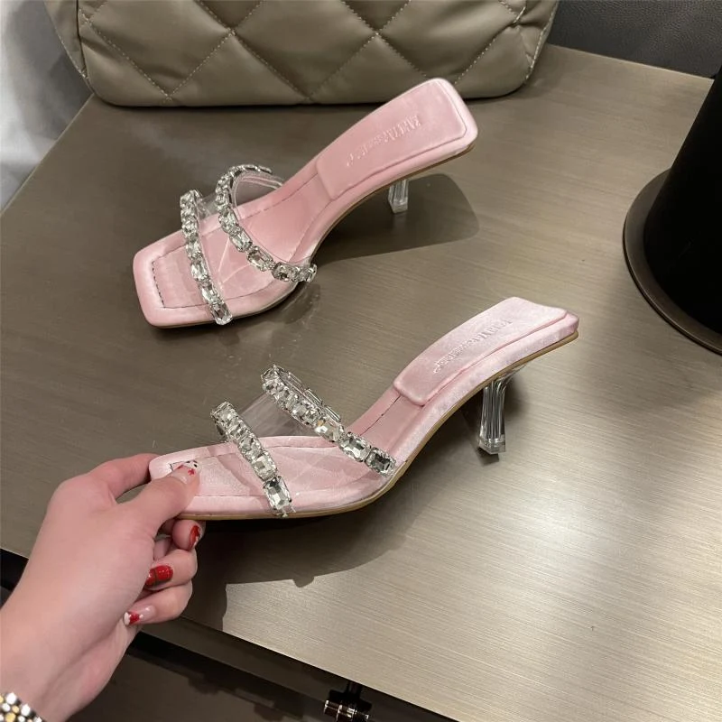 Sandálias femininas de salto alto transparente com strass e tiras Adicione brilho e elegância a qualquer look, perfeitas para ocasiões especiais. — foto 9
