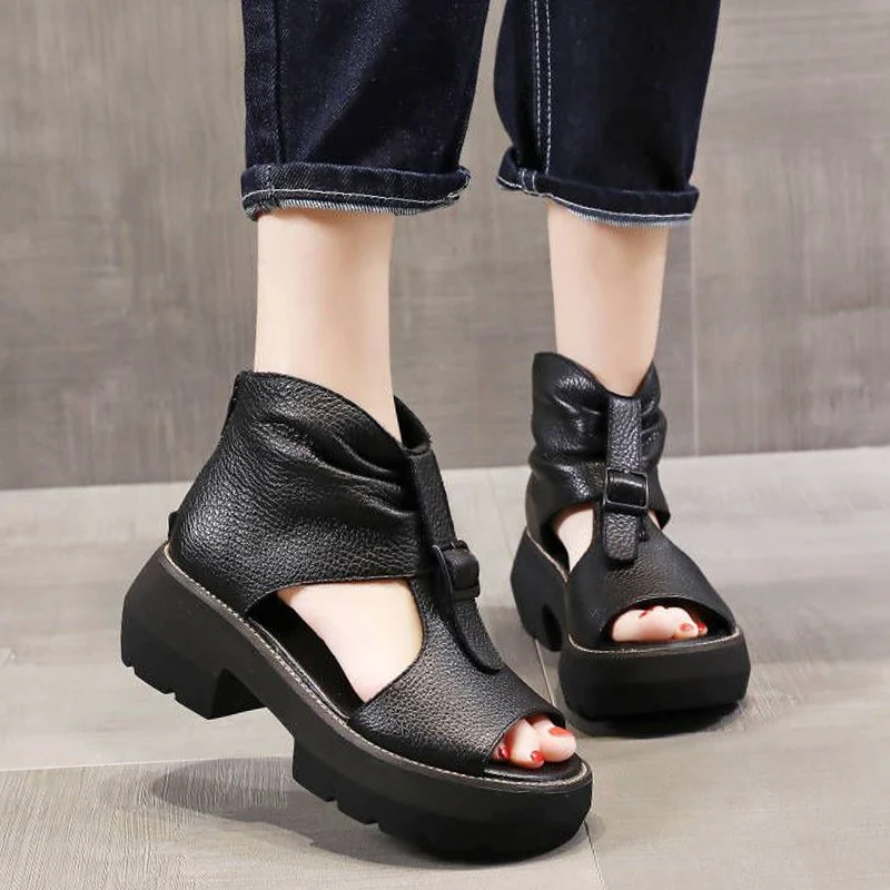 Summer Roman Style Peep Toe Chunky Heel Platform High-top Height Increasing Sandals — photo 14