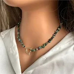 Colar feminino retrô com contas de pedra natural irregular e fivela OT, um acessório de moda elegante e único. — foto 31