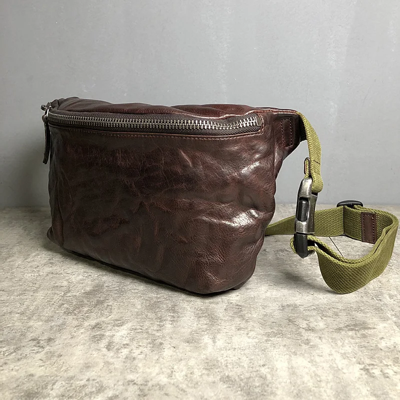 Title 3, Bolsa de peito masculina de couro de vaca com c...