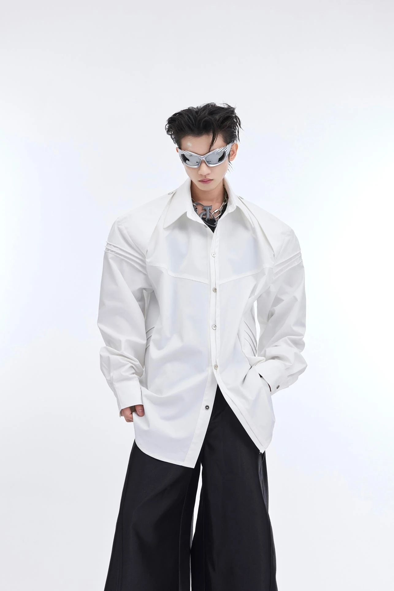 Title 5, Camisa masculina com design plissado tridimensi...