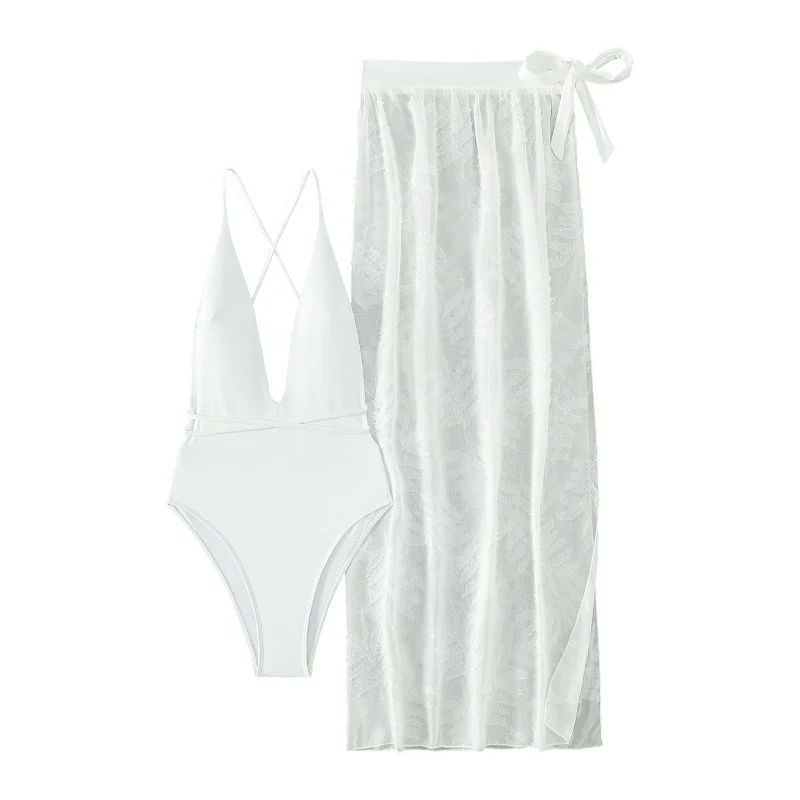European and American Swimwear Women's White Sexy Backless Dress or Two-piece Set, perfect for a stylish and confident b — photo 3