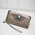 Cartera de mujer clutch monedero PU cuero cremallera larga diseño calavera flores monederos señoras práctica y elegante para uso diario — foto 3