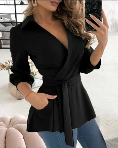 Title 8, Printed Long Sleeve V-neck Belt Shirt. Elevate ...