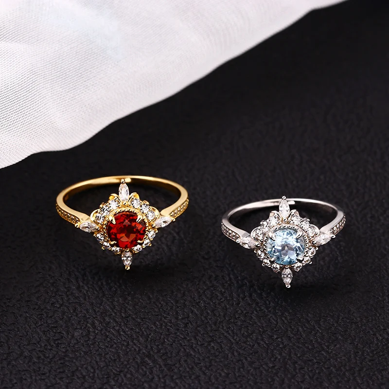Anel Azul Céu Romã Vermelha Feminino Joia Elegante Design Exclusivo Presente Ideal para Mulheres Sofisticação e Beleza Acessório Perfeito — foto 4