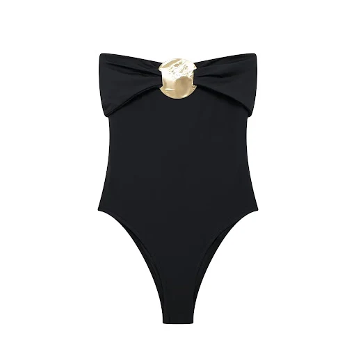 Title 5, Womens black swimsuit with chest metal decorat...