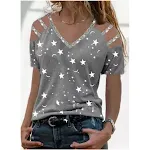 Zomers dames-T-shirt met V-hals en veelkleurige print — foto 4