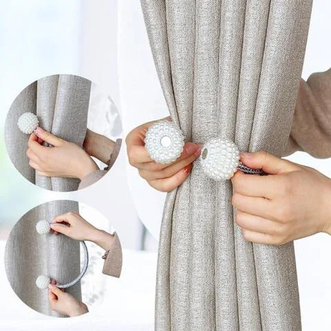 Magnetic Curtain Tiebacks with Pearl Beads, elegant and easy to use. Strong magnetic closure, no drilling needed, stylis — photo 5