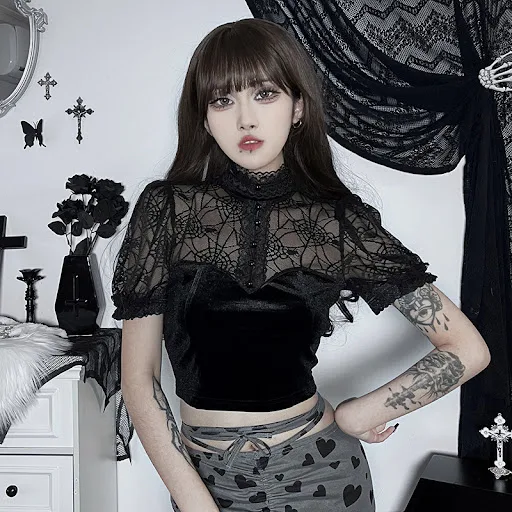 Title 3, Lady Sexy Slim Fit Lace See-through Top. Enhanc...