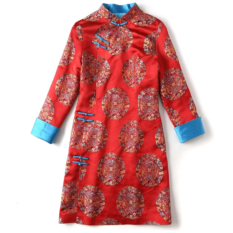 Vestido cheongsam feminino de brocado Design stand-up elegante Realça a silhueta Ideal para eventos especiais ou uma noite sofisticada — foto 4