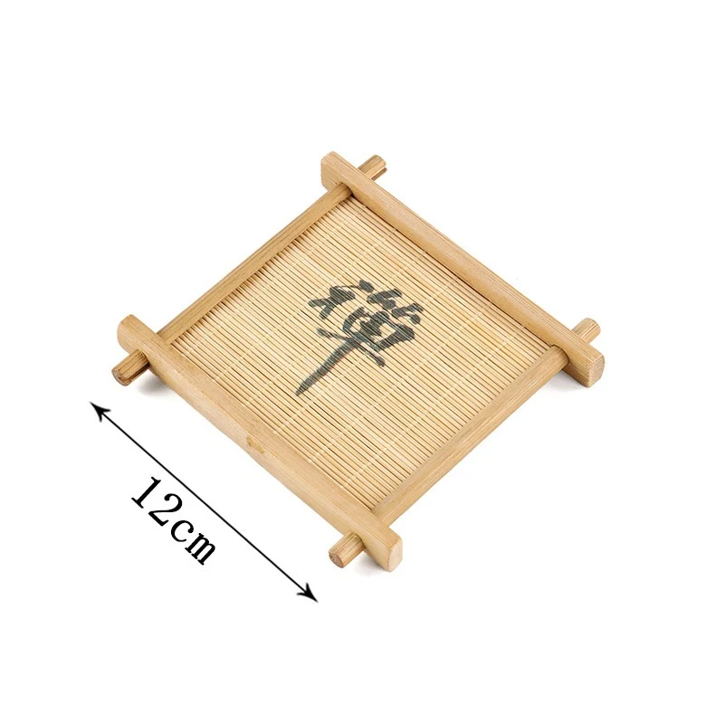 Bamboo square well-shaped coaster, teapot base, pastry small tray, perfect for protecting surfaces and serving hot bever — photo 11