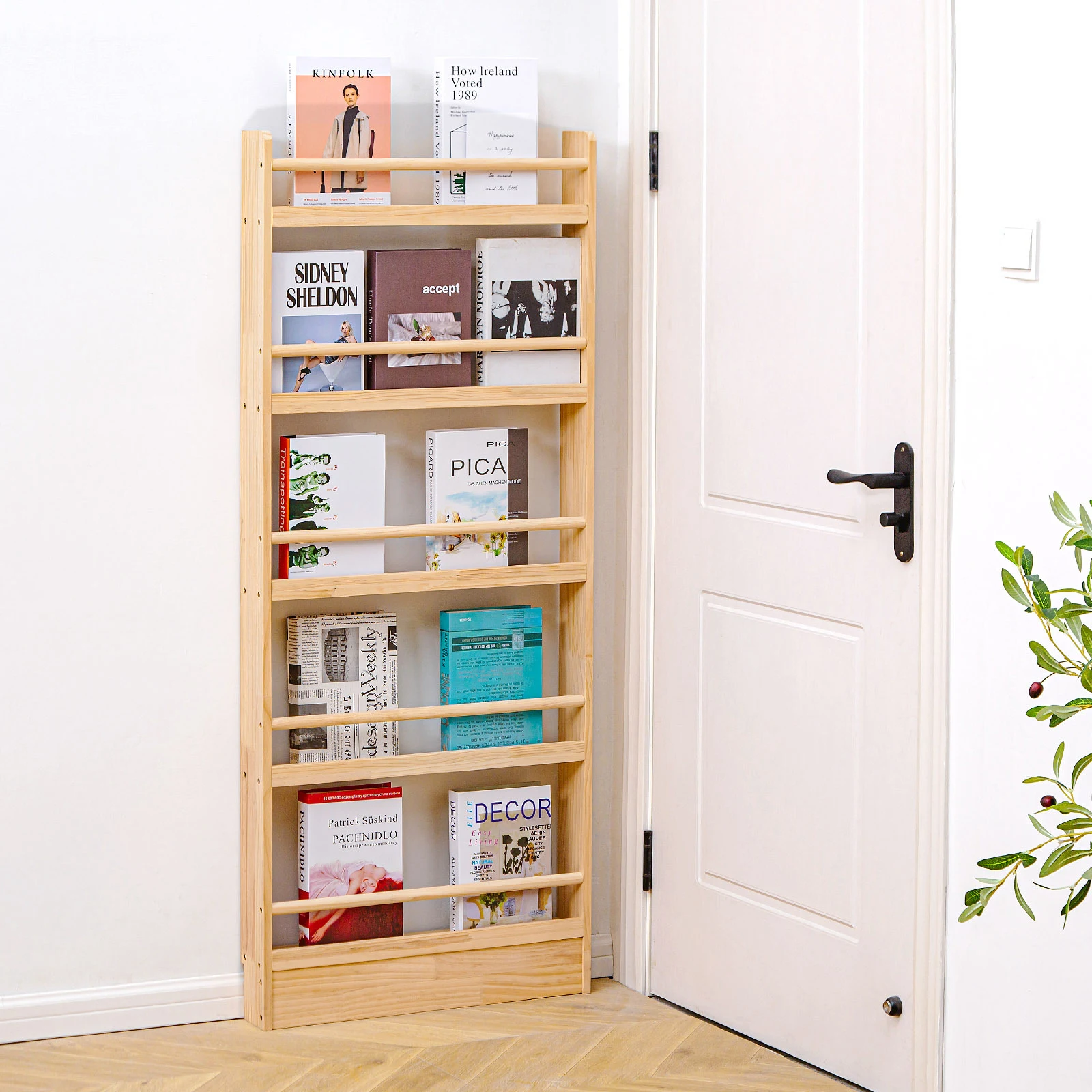 Solid wood narrow bookshelf thin shelf for behind the door. Maximize space with this slim, vertical storage solution for — photo 3