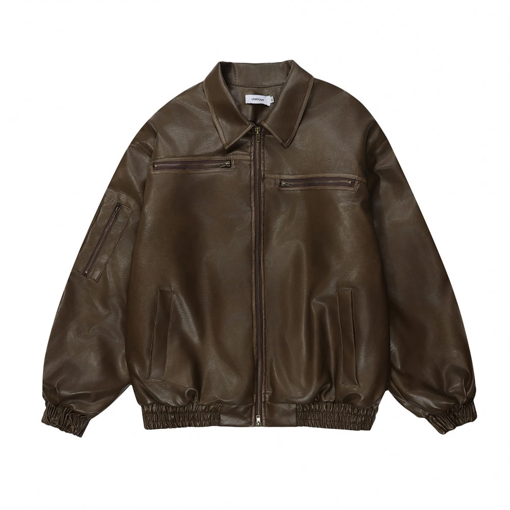 Men's Distressed Biker's Leather Jacket with Padded Lapel for Ultimate Style, Comfort and Protection. — photo 7