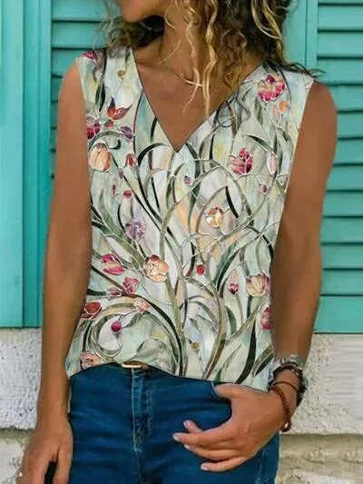 Title 3, V-neck Digital Print Sleeveless T-shirt Vest