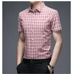 Camisa masculina de algodão manga curta para negócios casual, ideal para pais de meia-idade. Conforto e estilo no trabalho ou lazer. — foto 1