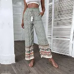 Calças Novas Retrô Femininas, Estampadas em Verde, Soltas e Largas, Perna Ampla, Confortáveis e Perfeitas para um Look Casual e Moderno — foto 6