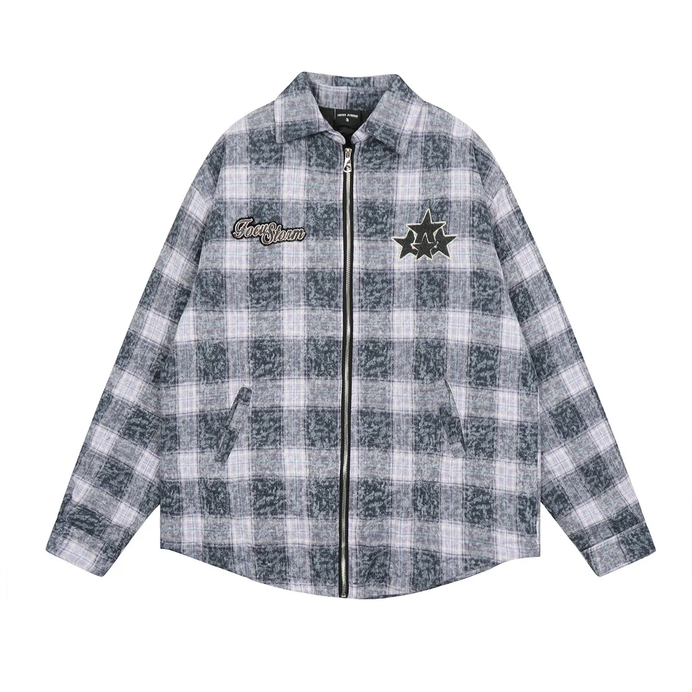 Jaqueta Casaco Masculina de Algodão Xadrez Retro Americana Lavada e Desgastada Conforto e Estilo para o Dia a Dia — foto 10