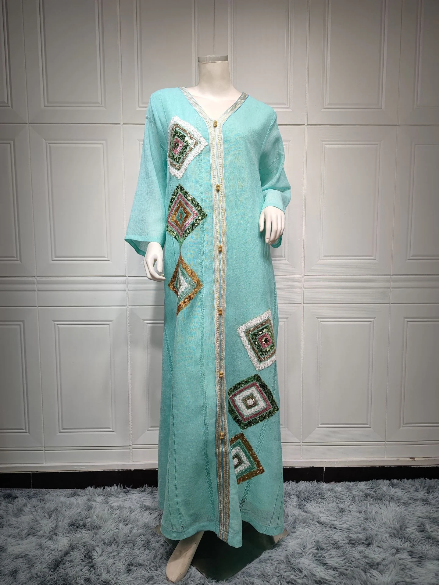 Title 15, Elegant Four Sides Sequin Embroidered Dress for...