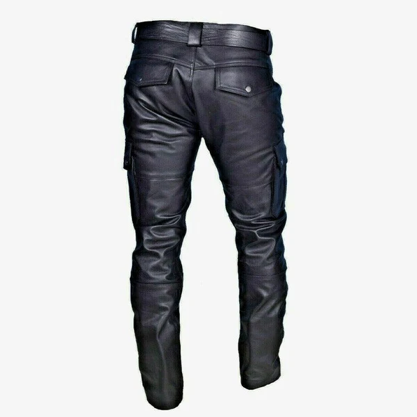 Pantalones de cuero casuales para hombre con correa de PU de color sólido – Estilo moderno y cómodo para el día a día. — foto 2