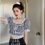 Limo Bobon21 Süßes französisches Top mit kleinem Bund, Bubble-Ärmeln und Spitze, Lisa-Design für einen bezaubernden Look. — foto 2